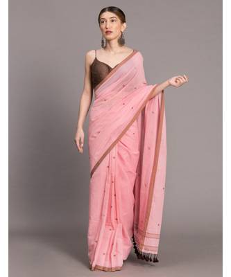 Suta Pink &  Brown Woven Design Pure Cotton Saree 1