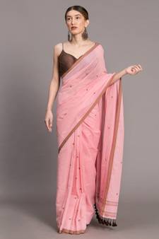 Suta Pink &  Brown Woven Design Pure Cotton Saree