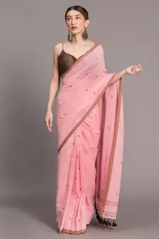 Suta Pink &  Brown Woven Design Pure Cotton Saree