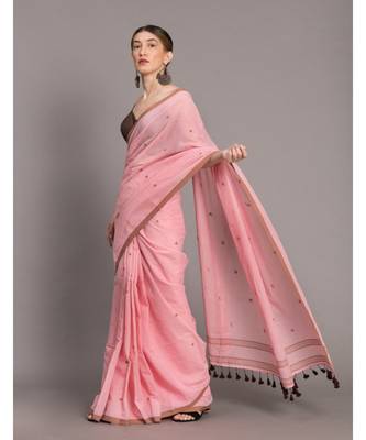 Suta Pink &  Brown Woven Design Pure Cotton Saree 3