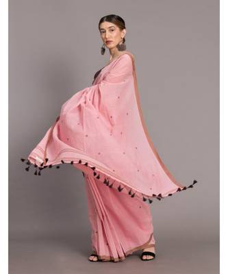Suta Pink &  Brown Woven Design Pure Cotton Saree 4