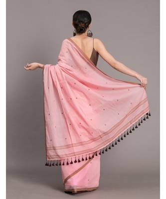 Suta Pink &  Brown Woven Design Pure Cotton Saree 5
