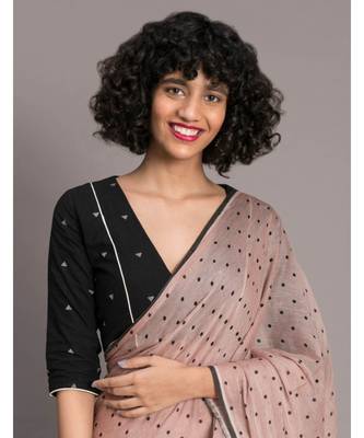 Suta Women Brown &  Black Polka dot Printed Pure Cotton Saree 2