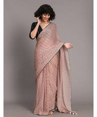 Suta Women Brown &  Black Polka dot Printed Pure Cotton Saree 1