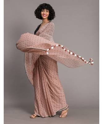 Suta Women Brown &  Black Polka dot Printed Pure Cotton Saree 3