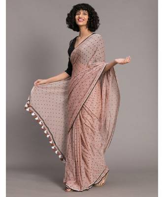 Suta Women Brown &  Black Polka dot Printed Pure Cotton Saree 4