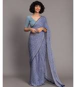 Suta Blue & Black Pure Cotton Polka Dot Printed Saree