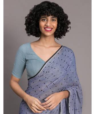 Suta Blue & Black Pure Cotton Polka Dot Printed Saree 2