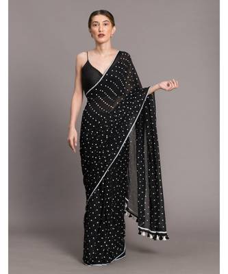 Suta Black White Polka Dots Printed Pure Cotton Saree 1