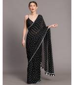 Suta Black White Polka Dots Printed Pure Cotton Saree