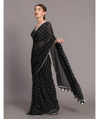 Suta Black White Polka Dots Printed Pure Cotton Saree 2