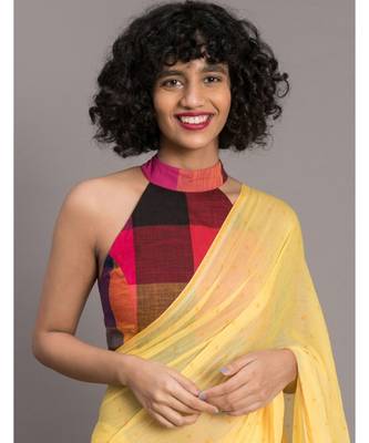 Yellow & Mustard polka dots Printed Pure Cotton Saree 2