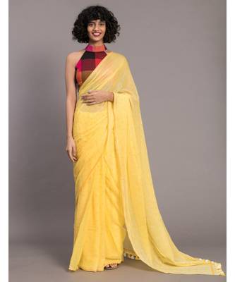 Yellow & Mustard polka dots Printed Pure Cotton Saree 1
