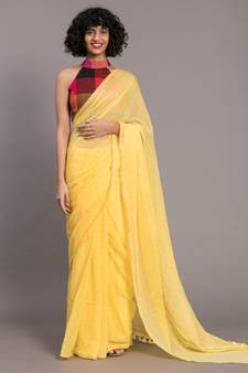 Yellow & Mustard polka dots Printed Pure Cotton Saree