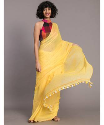 Yellow & Mustard polka dots Printed Pure Cotton Saree 3