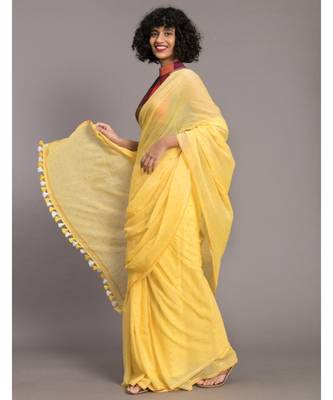 Yellow & Mustard polka dots Printed Pure Cotton Saree 4