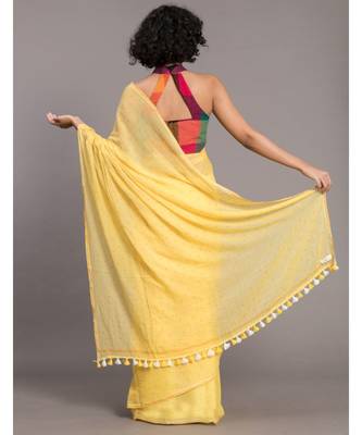 Yellow & Mustard polka dots Printed Pure Cotton Saree 5