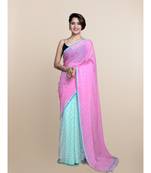 Pink And Mint Polka Dots Pure Cotton Saree