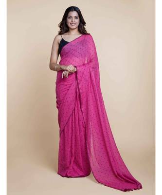 Pink  Polka Dots Pure Cotton Saree 1