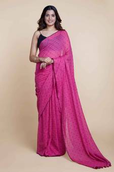 Pink  Polka Dots Pure Cotton Saree