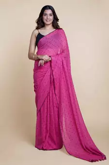 Pink  Polka Dots Pure Cotton Saree