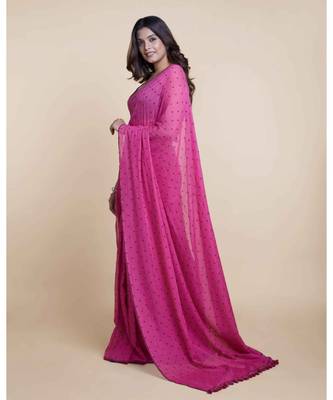Pink  Polka Dots Pure Cotton Saree 2