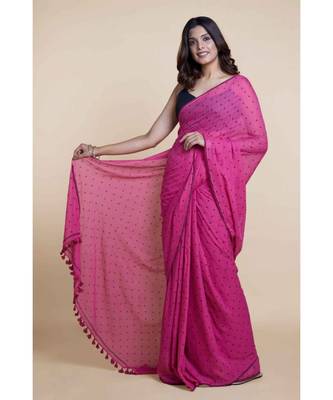 Pink  Polka Dots Pure Cotton Saree 3