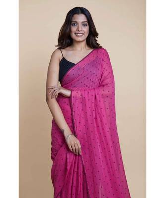 Pink  Polka Dots Pure Cotton Saree 4