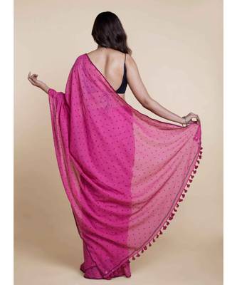 Pink  Polka Dots Pure Cotton Saree 5