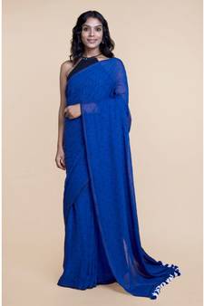 Blue  Polka Dots Pure Cotton Saree