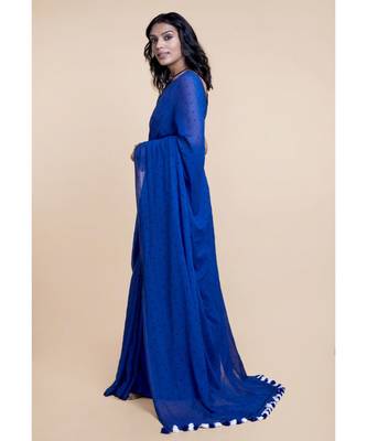Blue  Polka Dots Pure Cotton Saree 2