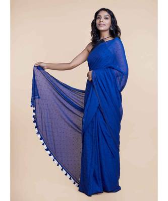 Blue  Polka Dots Pure Cotton Saree 3