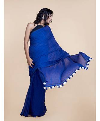 Blue  Polka Dots Pure Cotton Saree 4