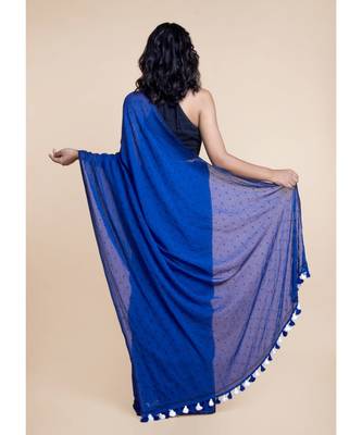 Blue  Polka Dots Pure Cotton Saree 5