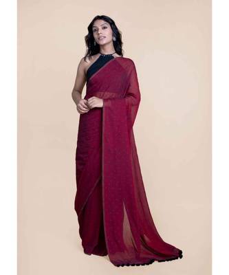 Maroon Polka Dots Pure Cotton Saree 1