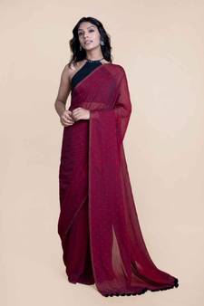 Maroon Polka Dots Pure Cotton Saree