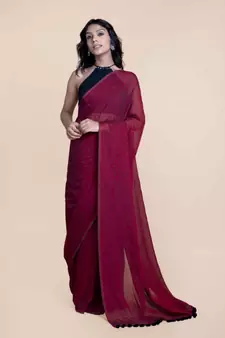 Maroon Polka Dots Pure Cotton Saree