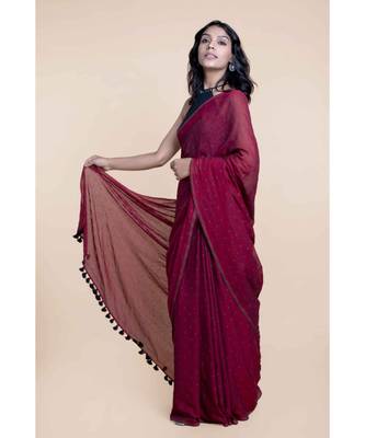 Maroon Polka Dots Pure Cotton Saree 2