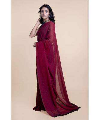 Maroon Polka Dots Pure Cotton Saree 3
