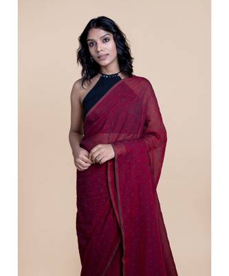 Maroon Polka Dots Pure Cotton Saree 4