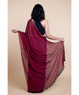 Maroon Polka Dots Pure Cotton Saree 5