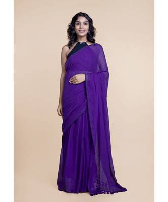 Purple Polka Dots Pure Cotton Saree 1