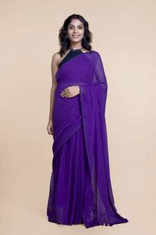 Purple Polka Dots Pure Cotton Saree