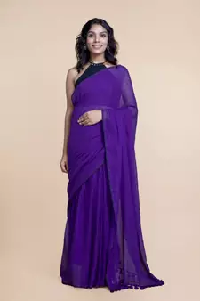 Purple Polka Dots Pure Cotton Saree