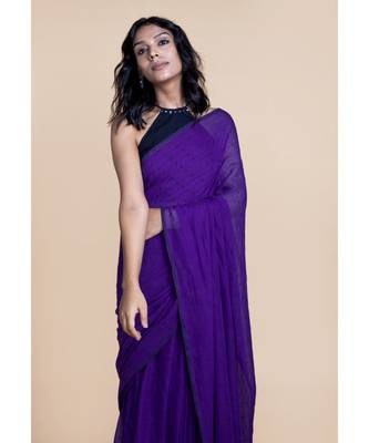Purple Polka Dots Pure Cotton Saree 4