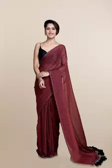 Brown Polka Dots Pure Cotton Saree