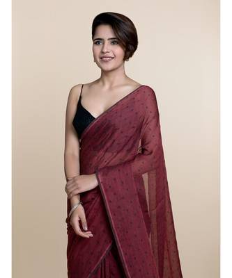 Brown Polka Dots Pure Cotton Saree 4