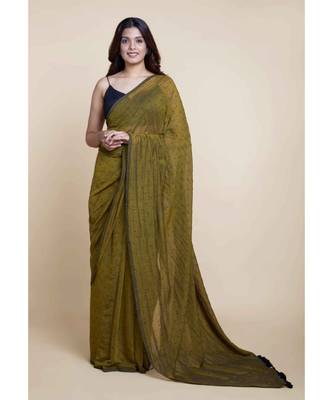Olive Polka Dots Pure Cotton Saree 1