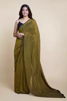 Olive Polka Dots Pure Cotton Saree