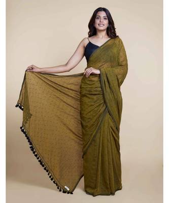 Olive Polka Dots Pure Cotton Saree 2